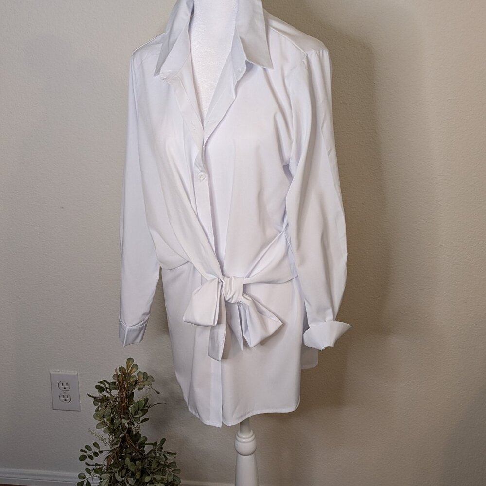 Oversized Boyfriend Cotton Shirt - white - size S